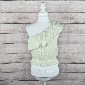 American Eagle One Shoulder Pale Green Ruffle Crop Top Small NWT